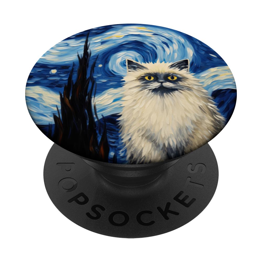 Birman Cat Starry Night Van Gogh Painting Popsockets Standard