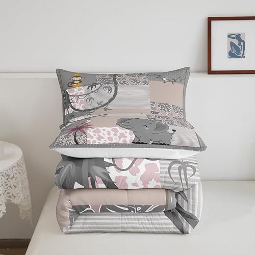 Miniatura 6 de Lindo Juego de Edredón de Elefante Juego de Ropa de Cama de Animales de Dibujos Animados para Niños Niñas Mujeres Adultos Edredón de Hojas