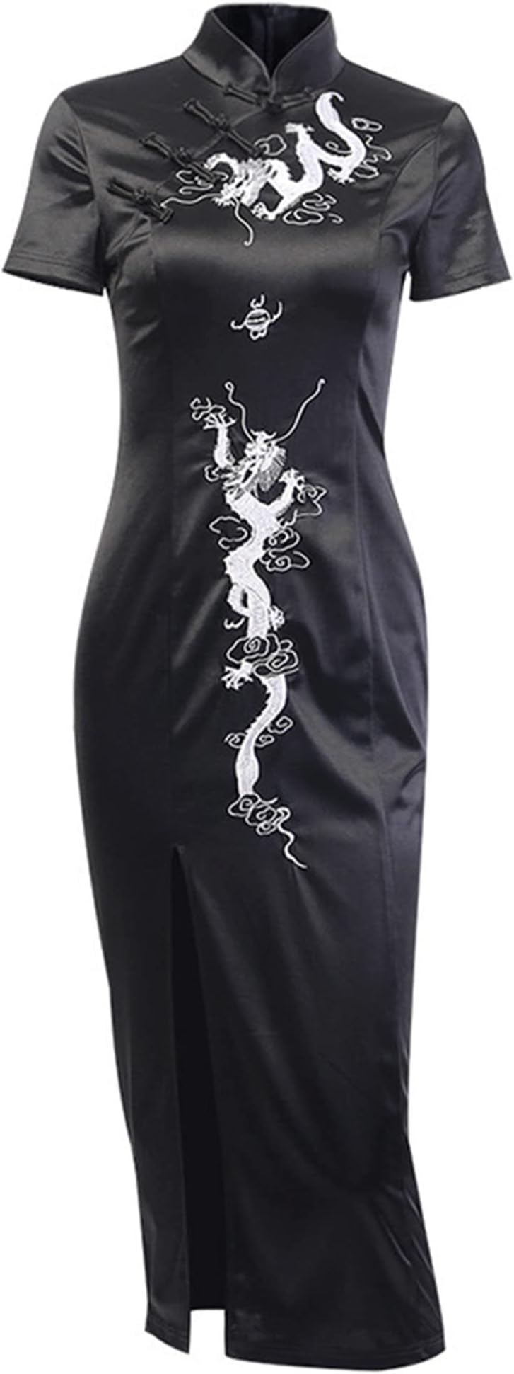 Cheongsam Dress for Women - Gothic Asian Long Maxi Dress with Dragon Print