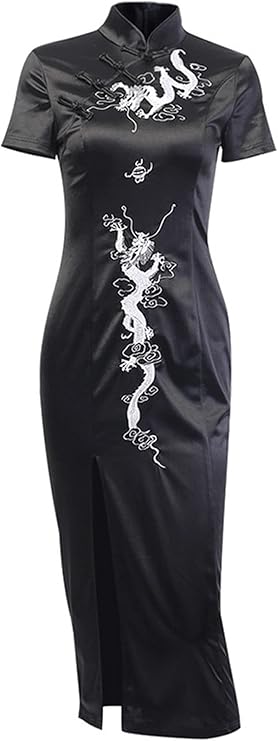 TSMNZMU Cheongsam Dress for Women - Gothic Asian Long Maxi Dress with Dragon Print