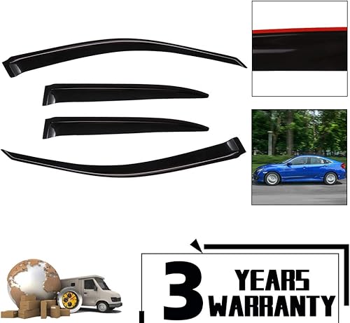 Miniatura 4 de LUJUNTEC Deflector de ventana lateral Ventvisor original, humo oscuro, 4 piezas para Honda Civic DX Sedan de 4 puertas 2001-2005 para Honda Civic EX