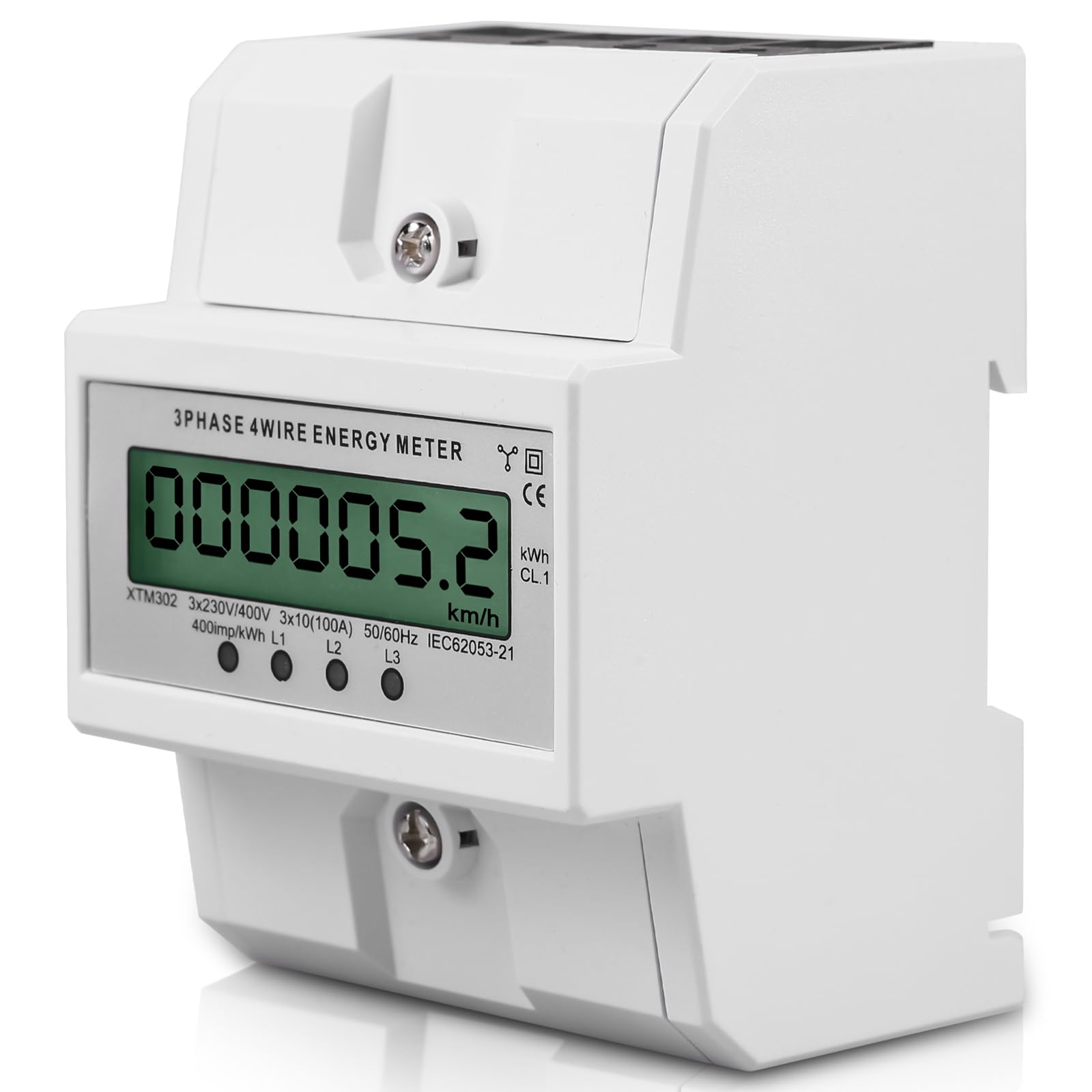 Compteur d'électricité triphasé, compteur triphasé 100 A, compteur d'électricité calibré avec affichage LCD, compteur d'électricité numérique 50/60 Hz, triphasé, 4 fils, pour rail DIN, sous-compteur,