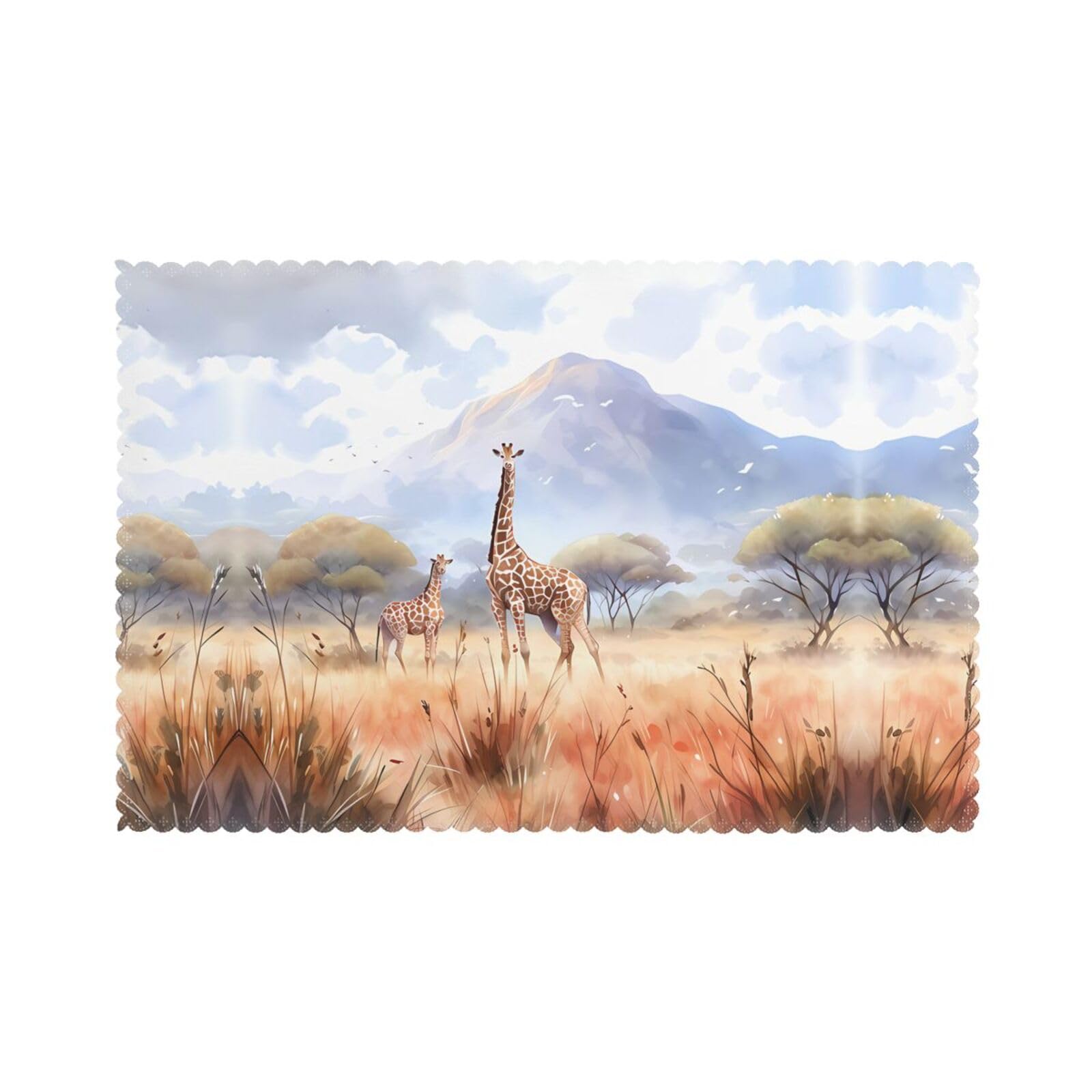 African Savanna Giraffe Printed table mat set (6 pieces) - Aesthetic upgrade for family gatherings and hotel banquets