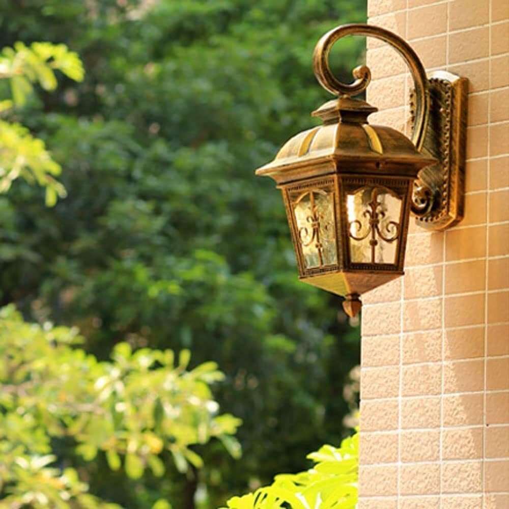 Lampade da parete per esterni, retro esterno da giardino, impermeabile, montaggio a parete, luci di sicurezza vintage, antiche, dorate, 33,8 cm, dorate, 33,8 cm