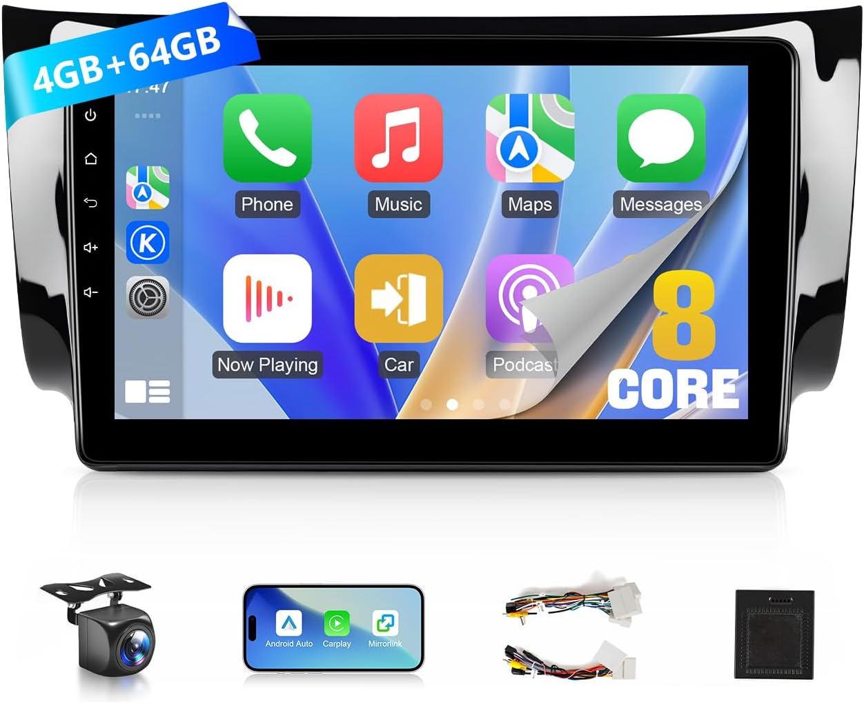 VQU 8Core Car Radio for Nissan Sentra 2013 to 2019 Stereo Apple Carplay Android Auto, 10.1" IPS Touch Screen for Sentra GPS Navi FM RDS DSP BT 5G WiFi SWC Camera, Fit BO.SE & Large Screen, 4G+64G