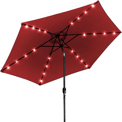 Sorbus Sombrilla LED para exteriores, sombrilla LED de 10 pies con energía solar, con ajuste de inclinación y sistema de elevación de manivela,