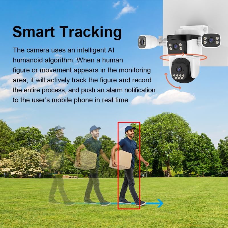 Image demonstrating smart tracking feature where a person is highlighted and followed by the camera