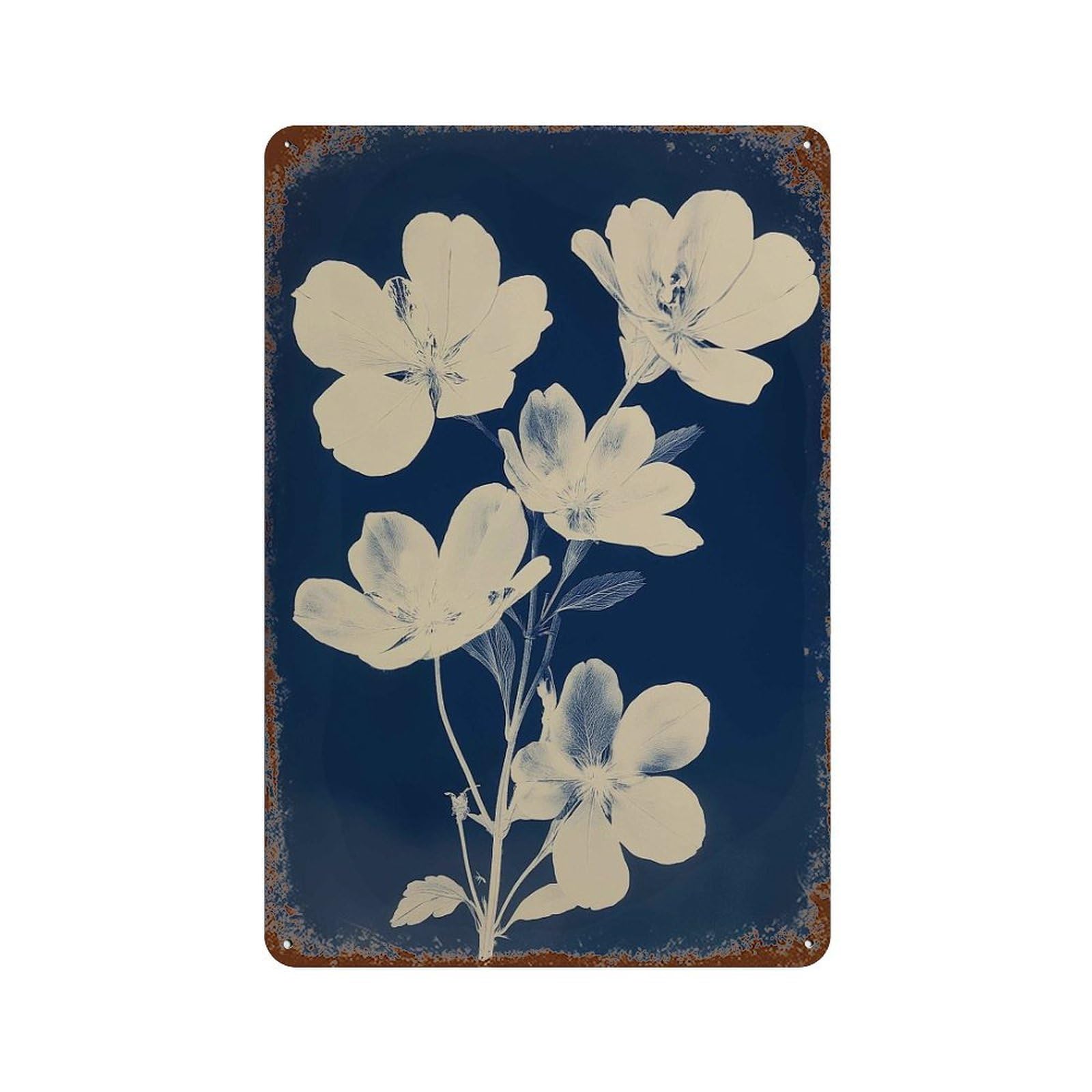 xiaoxiaoshen Blue Botanical Cyanotype Flower Minimal Nature Wall Decor Art Metal Tin Poster Modern Home Decor Art Home Bar Shop Decorations Vintage Sign 30x20cm