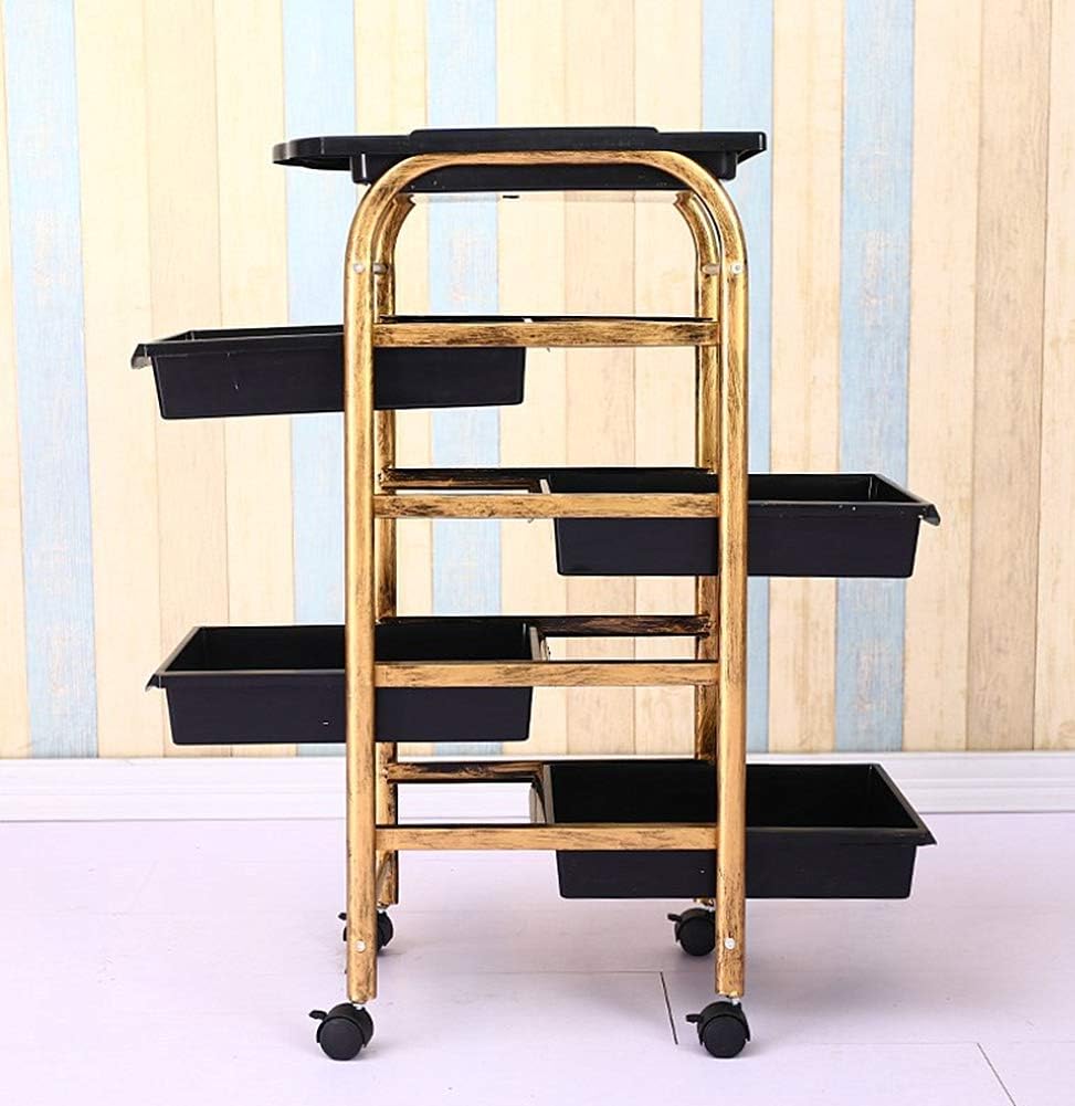 5 Tiers Retro Hairdresser Tool Trolley 4 Drawers Wooden Mirror Cabinet Metal Bracket Solid Security Strong Carrying Capacity Gold 353080cm,Ironwheel353080cmD3 (Ironwheel35*30 * 80cmD3)