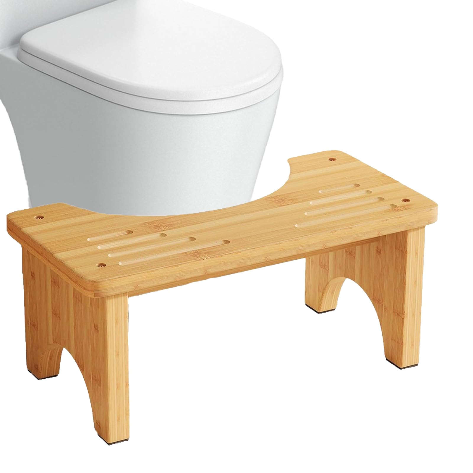 Pak2iaa Wood Bamboo Toilet Potty Stool For Adults & Kids, 7.8" Height Anti-Slip Bathroom Squatting Step For Proper Posture