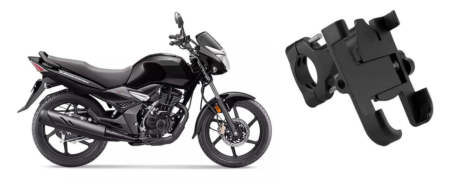 Bike Mobile Holder Metal (Aluminium Alloy) | 360° Rotation Handlebar Phone Mount | Anti-Vibration Clamp | Motorcycle & Cycle Mobile Stand Suitable for Honda Unicorn 160-image-30