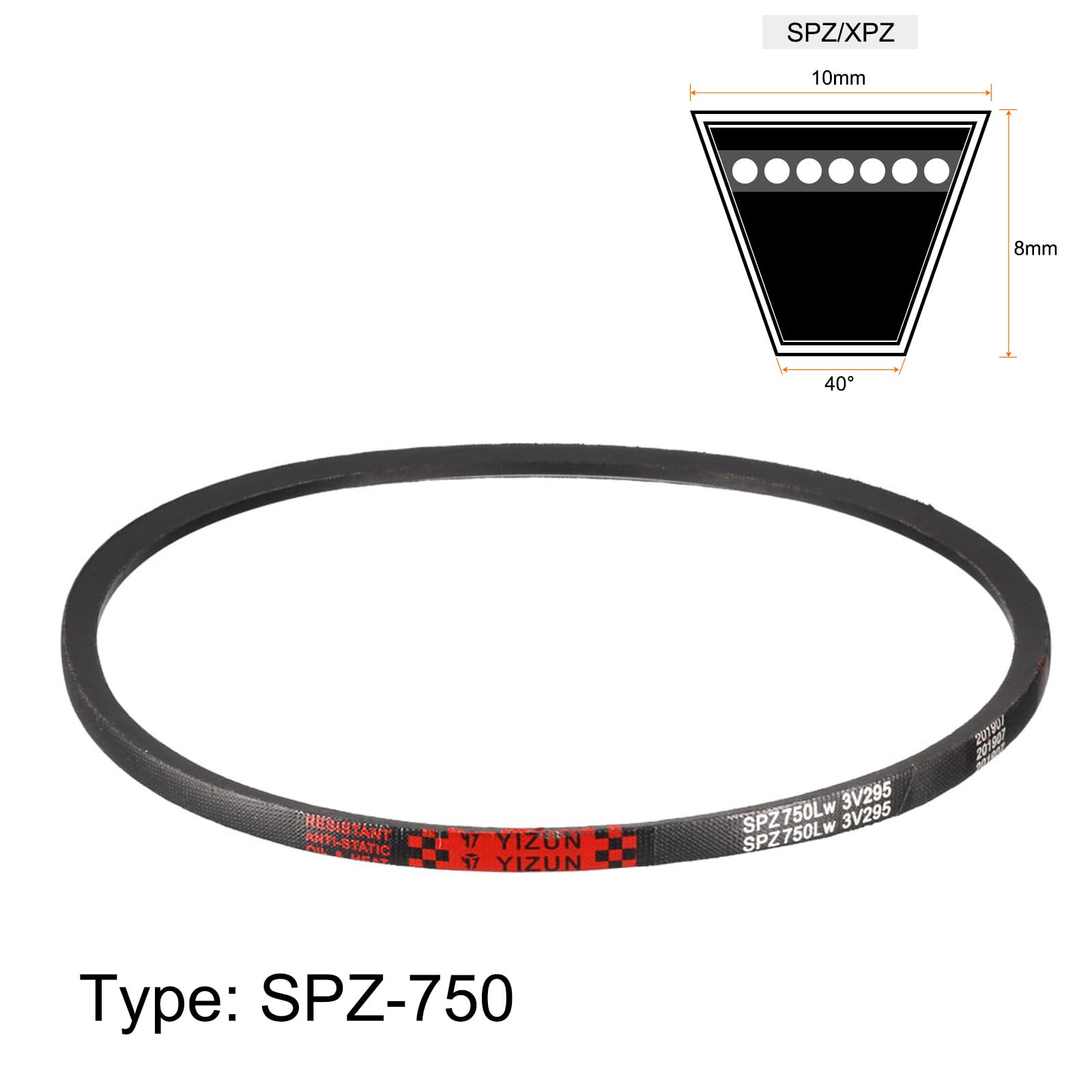 sourcing map SPZ-750 Drive V-Belt Correa de Transmisión de Goma de Potencia Industrial 763 mm Circunferencia Exterior 10 mm Ancho 8 mm Alto