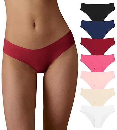 SHARICCA Women Seamless Cheeky Bikini No Show Panties Ladies Invisible Breathable Briefs Soft Stretch Underwear Multi Pack - Small - (7 Pack) Cherry