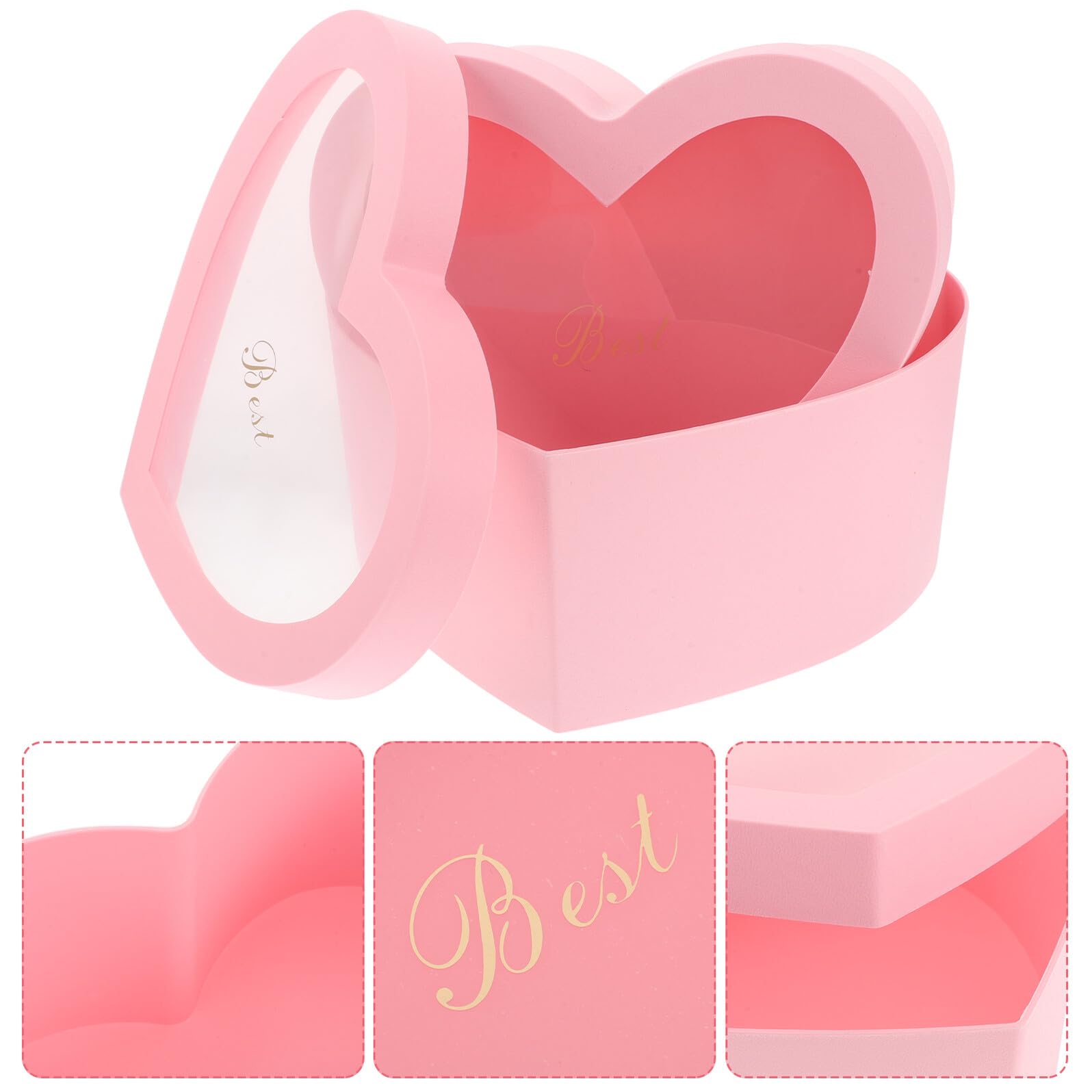 TOYANDONA Geschenkboxen Blumenverpackung 2 Stück Herzförmige mit Fenster Stabile Basis Rosa Kunststoff und Pvc für Valentinstag und Besondere Anlässe