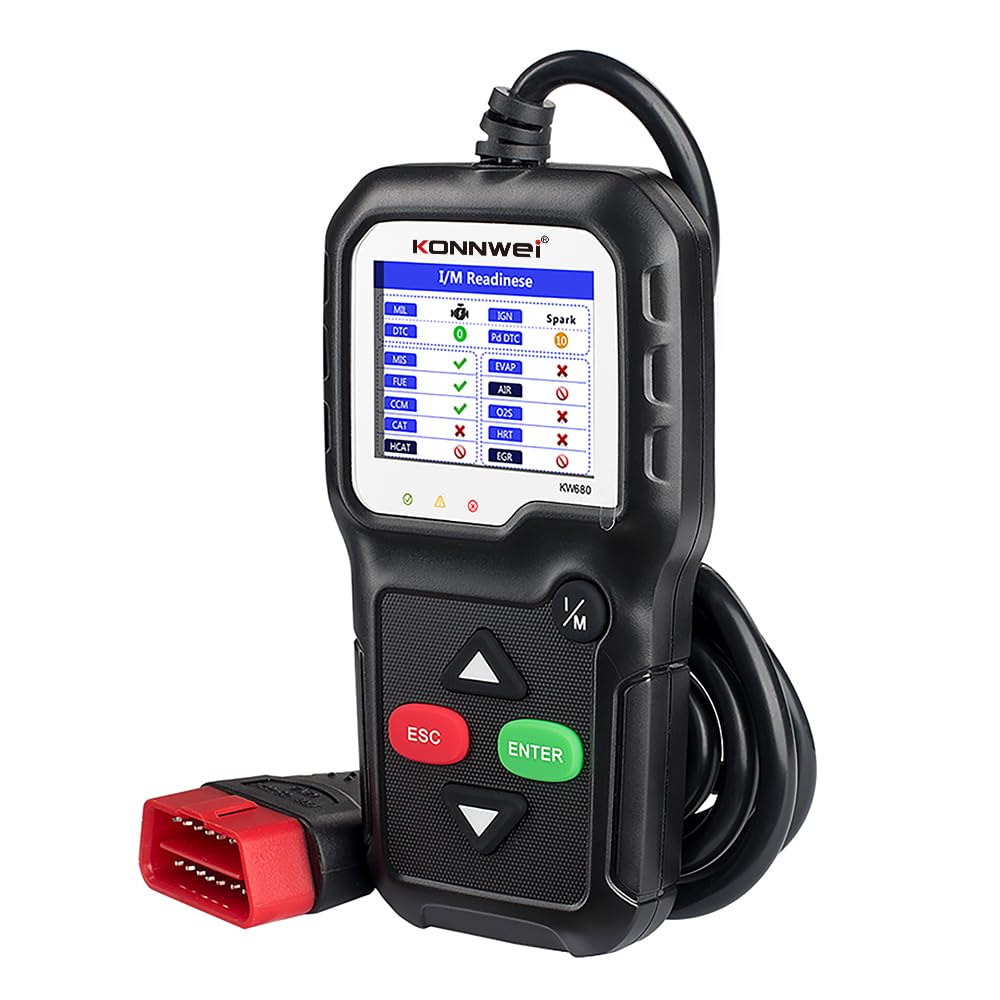 KONNWEI KW680 Diagnosis OBD2, Diagnostico Coche Multimarca apoya español,Lector de Códigos de Error, Diagnóstico Completo del Motor, Compatible con BMW/Peugeot/VW y Todos los Vehículos OBDII