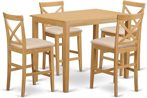 East West Furniture YAPB5-OAK-C - Juego de mesa de comedor de 5 piezas de altura para mostrador de cocina, incluye una mesa de comedor rectangular y