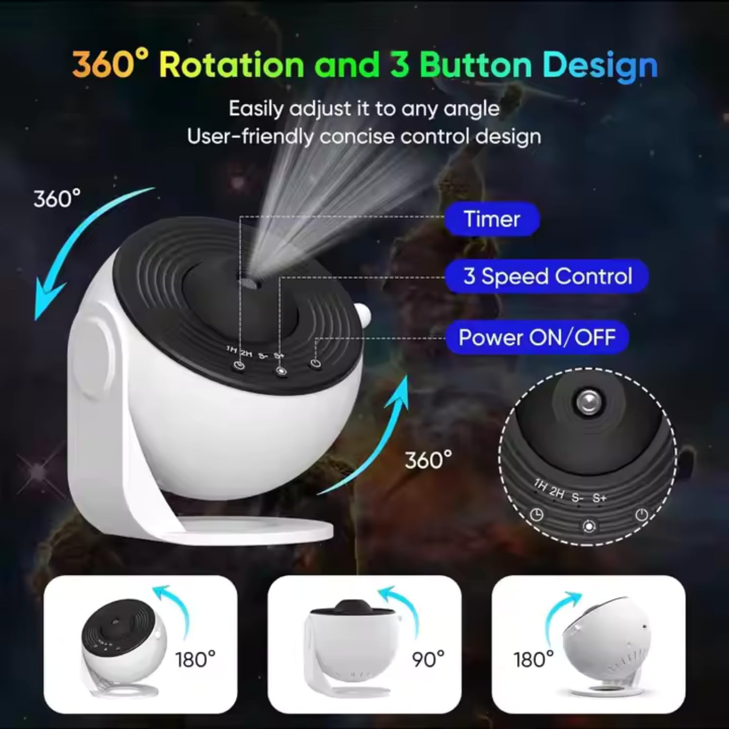 One94Store Galaxy Projector Night Light – HD Star Projector with 12 Replaceable Film Discs & Timer | Planetarium Ceiling Light for Bedroom, Kids & Adults | Starry Sky & Milky Way Lamp (White) - Image 3 thumbnail