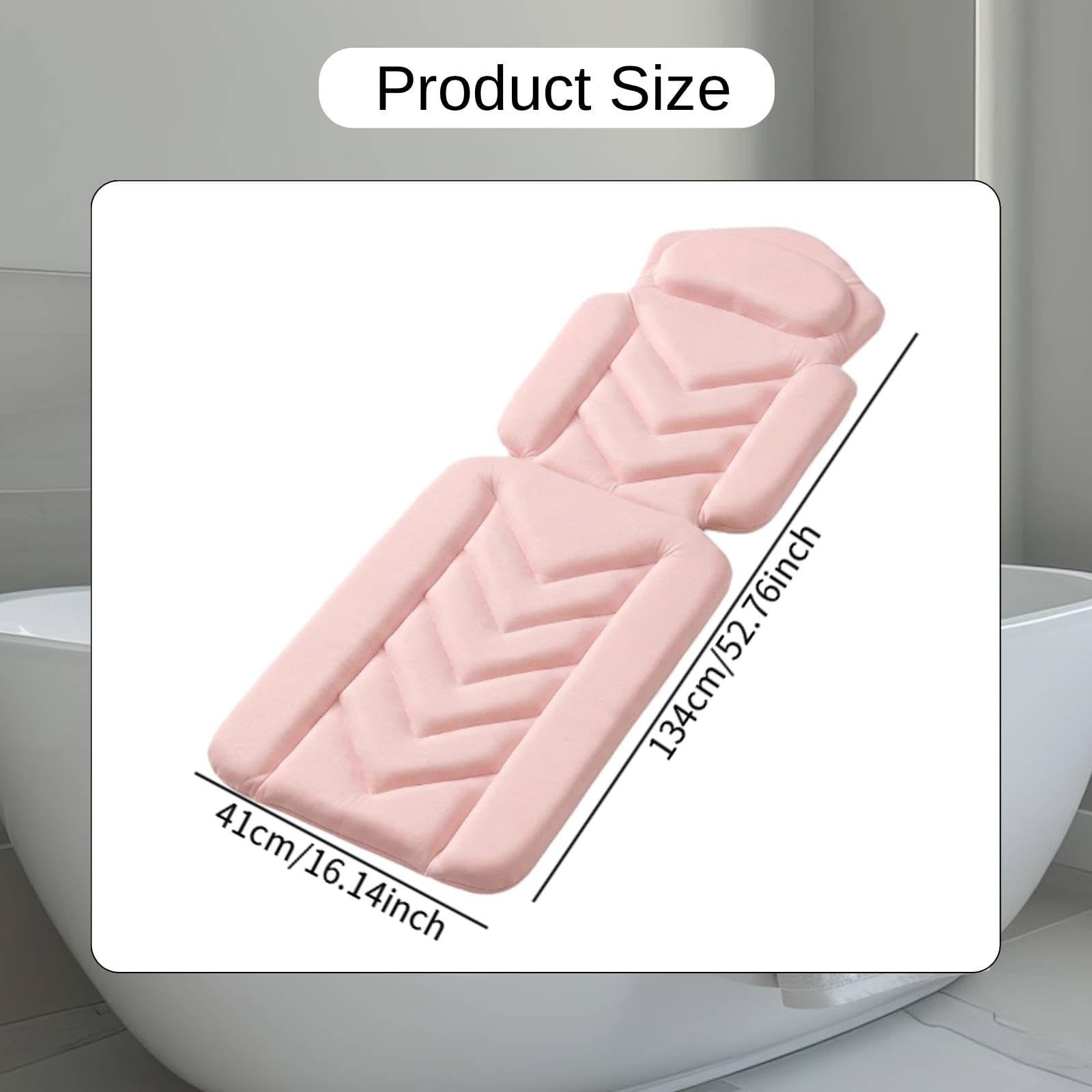 Tapis de Baignoire Antidérapant Adulte Coussin Intégré Respirante Polyester Ventouses Fixation Stable Lavable Confort Accessoires Baignoire, Rose