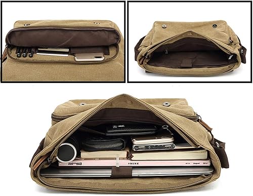 Miniatura 5 de Sechunk Canvas Leather Messenger Bag Shoulder bag Cross body bag Crossbody large for men boy girl student school