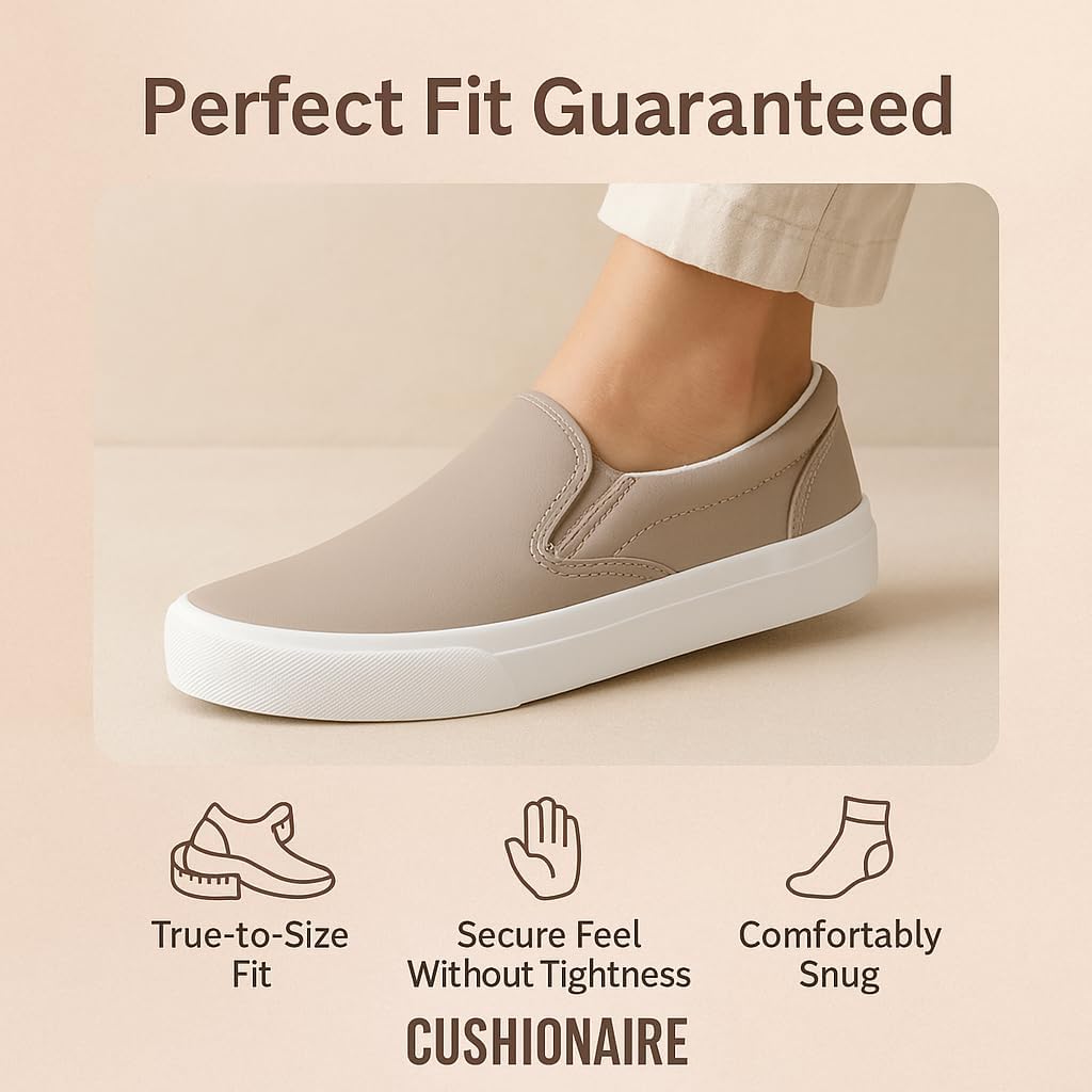CUSHIONAIRE Ferris Fashion Slip On Sneakers for Women – Laceless Everyday Casual Womens Shoes with Cushioned Insole and Flexible Sole for Effortless Comfort and Style