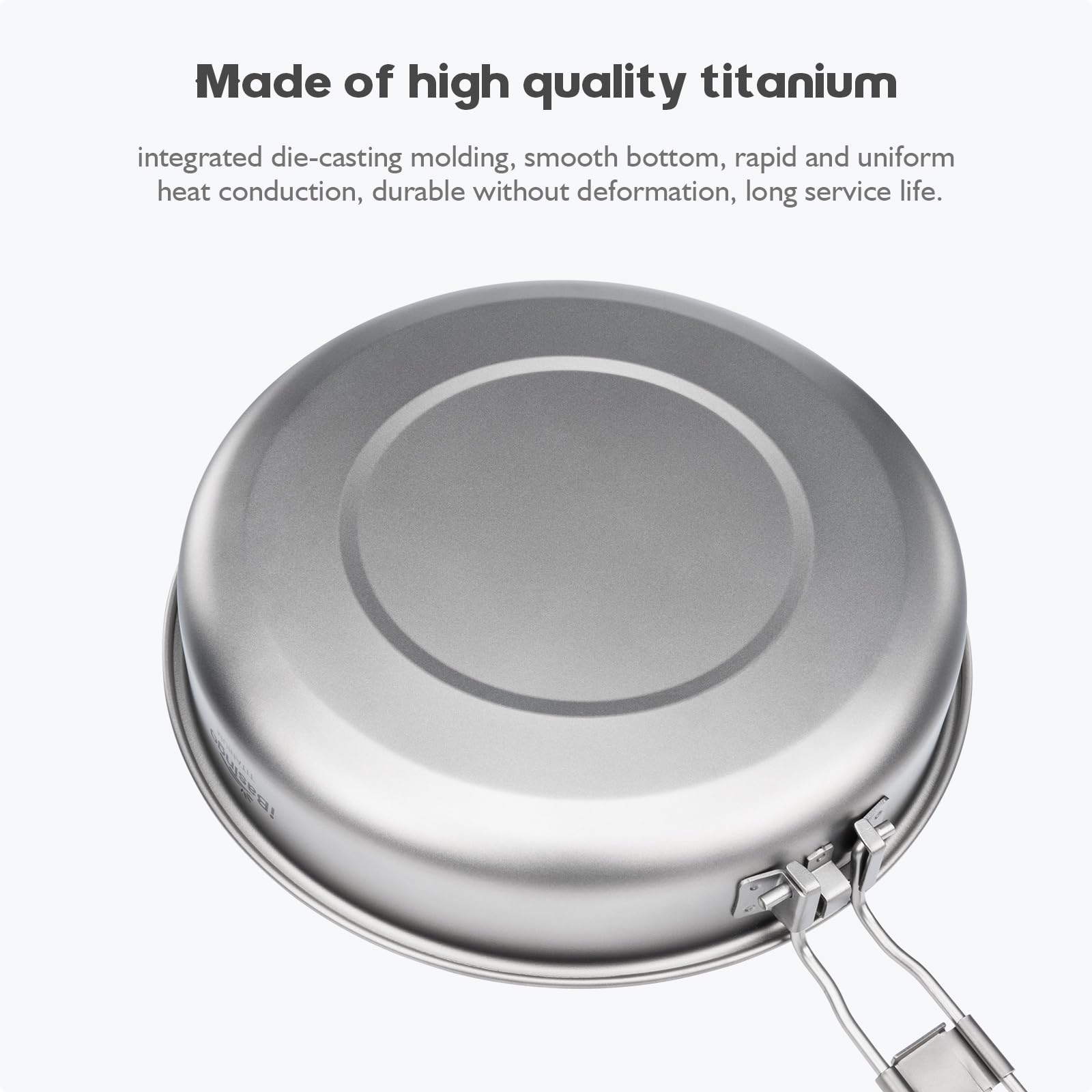 iBasingo 22 cm Camping Bratpfanne 1500ml Titan Antihaft Pfanne mit Klappgriff Tragbar Leichtes Kleine Teller Griddle Wandern Skillet Outdoor Backpacking Kochgeschirr für Gebratenes Ei Steak Ti2070C