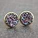 Ultra Violet on Gold Druzy Stud Earrings - Hypoallergenic Posts
