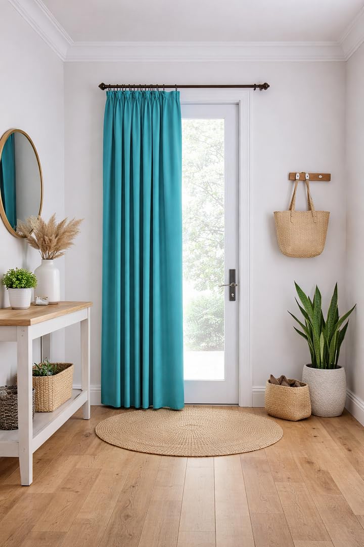 John Aird Blackout Curtains Pencil Pleat with Tie Backs (Teal, W 66" x L 84" (1 Panel) Thermal Energy Saving Curtains for Bedroom & Living Room