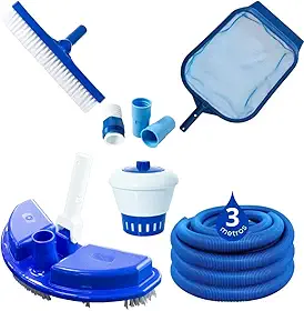 Kit Completo de Limpeza para Piscina, Aspirador Meia Lua, Peneira, Escova, Mangueira 3m e Acessórios