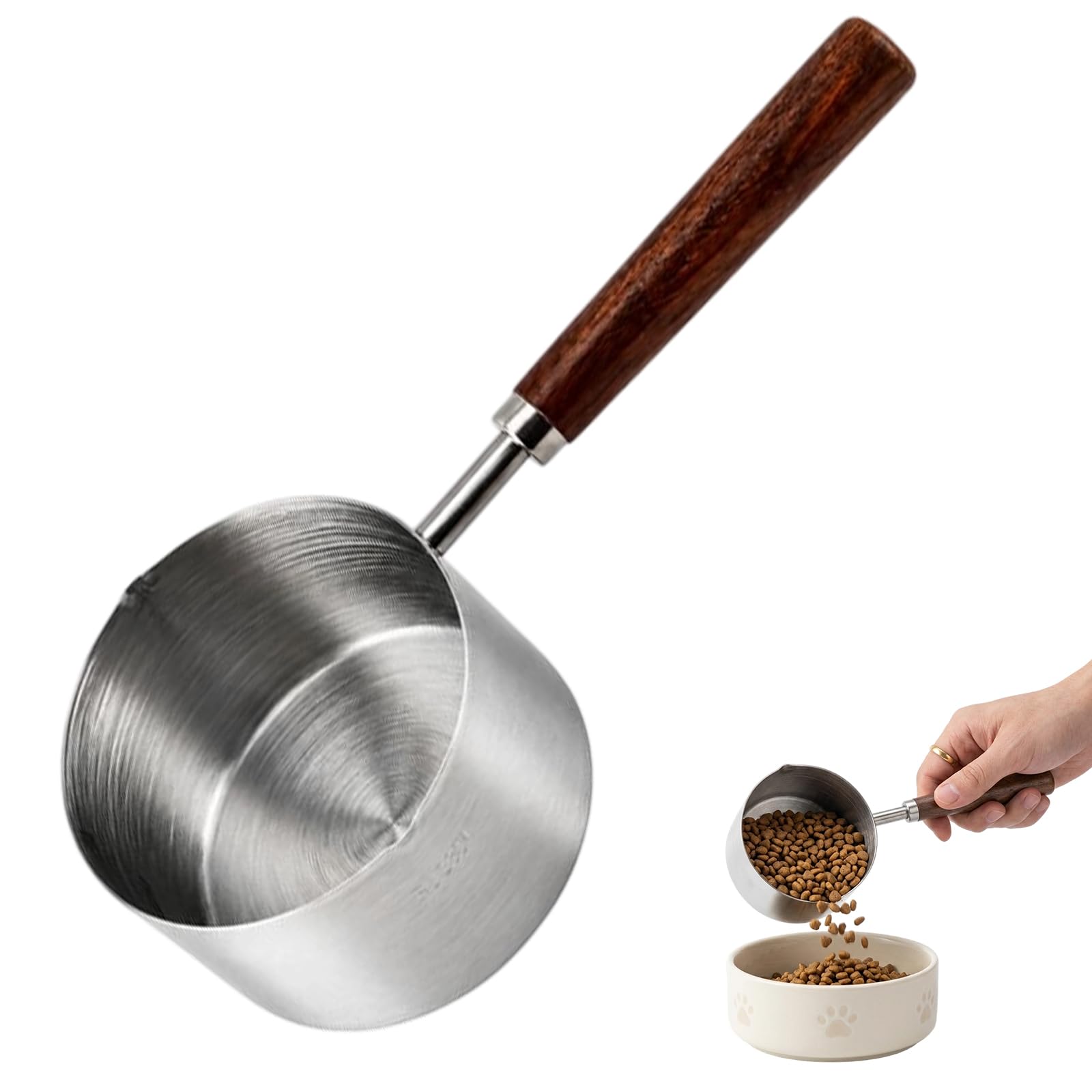 DXPETA Dog Food Scoop, Dog Food Measuring Cup, Pet Food Scoop with Measurement Markings, Stainless Steel Construction for Pet Feeding, 20.4 cm by 5 cm Design