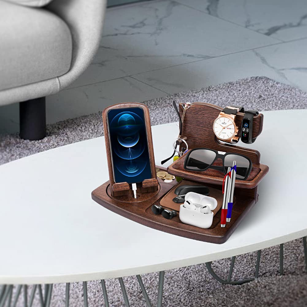 Regalos Originales para Hombre, Estación de Acoplamiento de Madera para teléfono para Hombres, Regalo para Papa, Regalos Hombre Navidad, Organizador de mesita de Noche Regalos Cumpleaños para Hombres