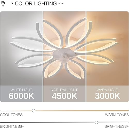 Miniatura 4 de Ventilador de techo moderno de 41 pulgadas con luces y control remoto, cuchillas reversibles de 6 velocidades regulables, montaje empotrado LED, sin