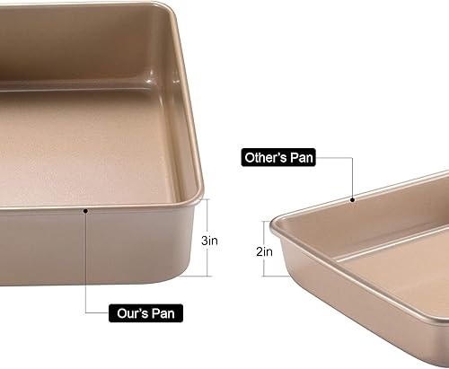 Miniatura 2 de Siking Molde para hornear cuadrado de 8 x 3 pulgadas de profundidad, revestimiento antiadherente, bandeja de pan de brownie resistente (oro champán)