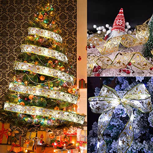 Cinta de Navidad blanca de oro con luces LED integradas de 4m para el árbol