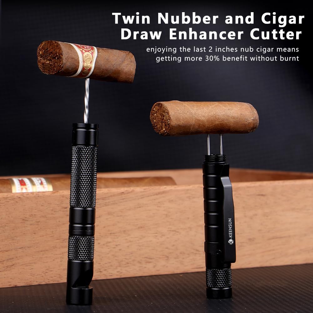 KEENSUN 6-in-1 Cigar Punch Pen Shape Tool Set Multitool with Cigar Punch(7mm), Cigar Draw Enhancer Cutter, Twin Nubber, Whistle and Clip (Black)