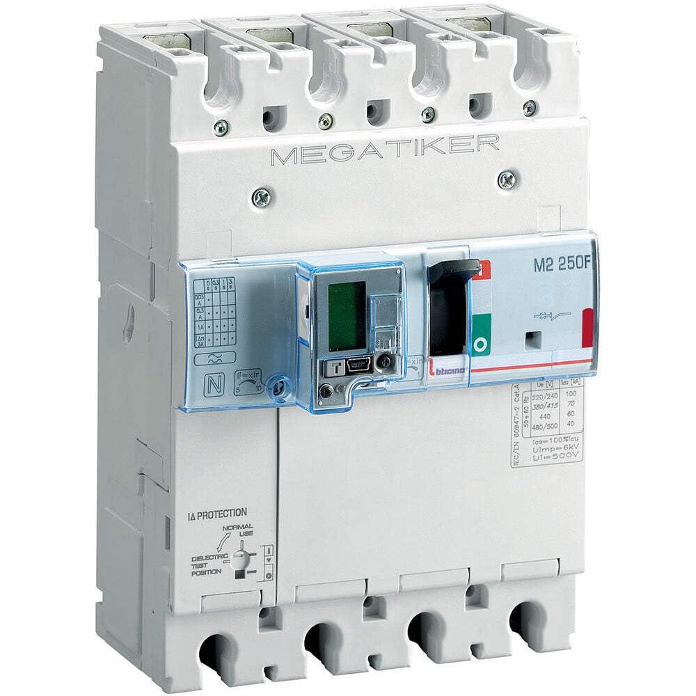 Bticino T724F100D Megatiker M2 250F Magnetotermico Interruttore Scatolato con Protezione Differenziale Integrata, 36kA, 100A