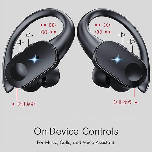Miniatura 5 de Auriculares Bluetooth con carga inalámbrica, auriculares inalámbricos de reproducción de 80 horas, auriculares deportivos con gancho para la oreja,