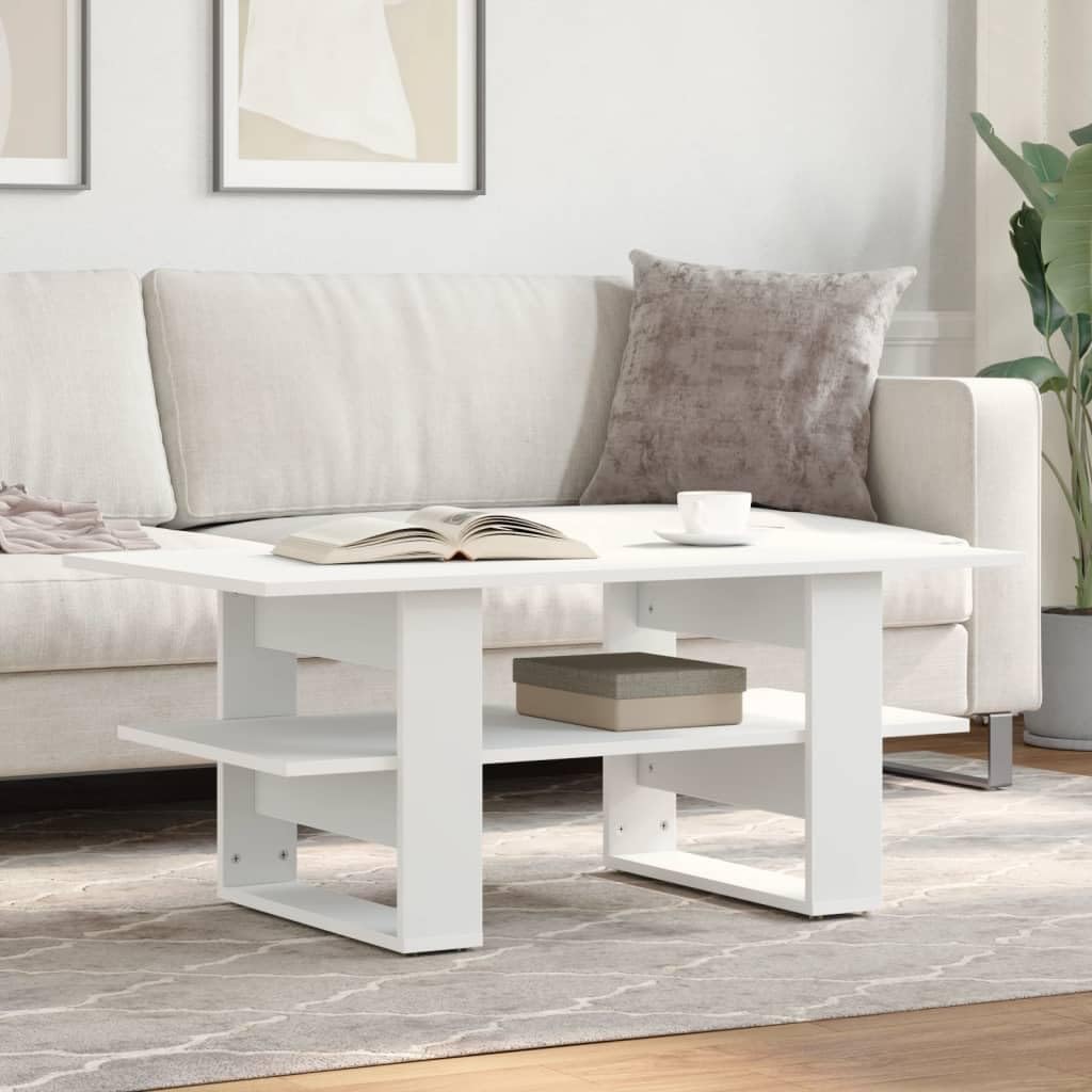Mesa de centro blanca 102 x 55 x 42 cm, material de madera, diseño moderno con estante, superficie fácil de limpiar, construcción robusta para salón, dormitorio, pasillo