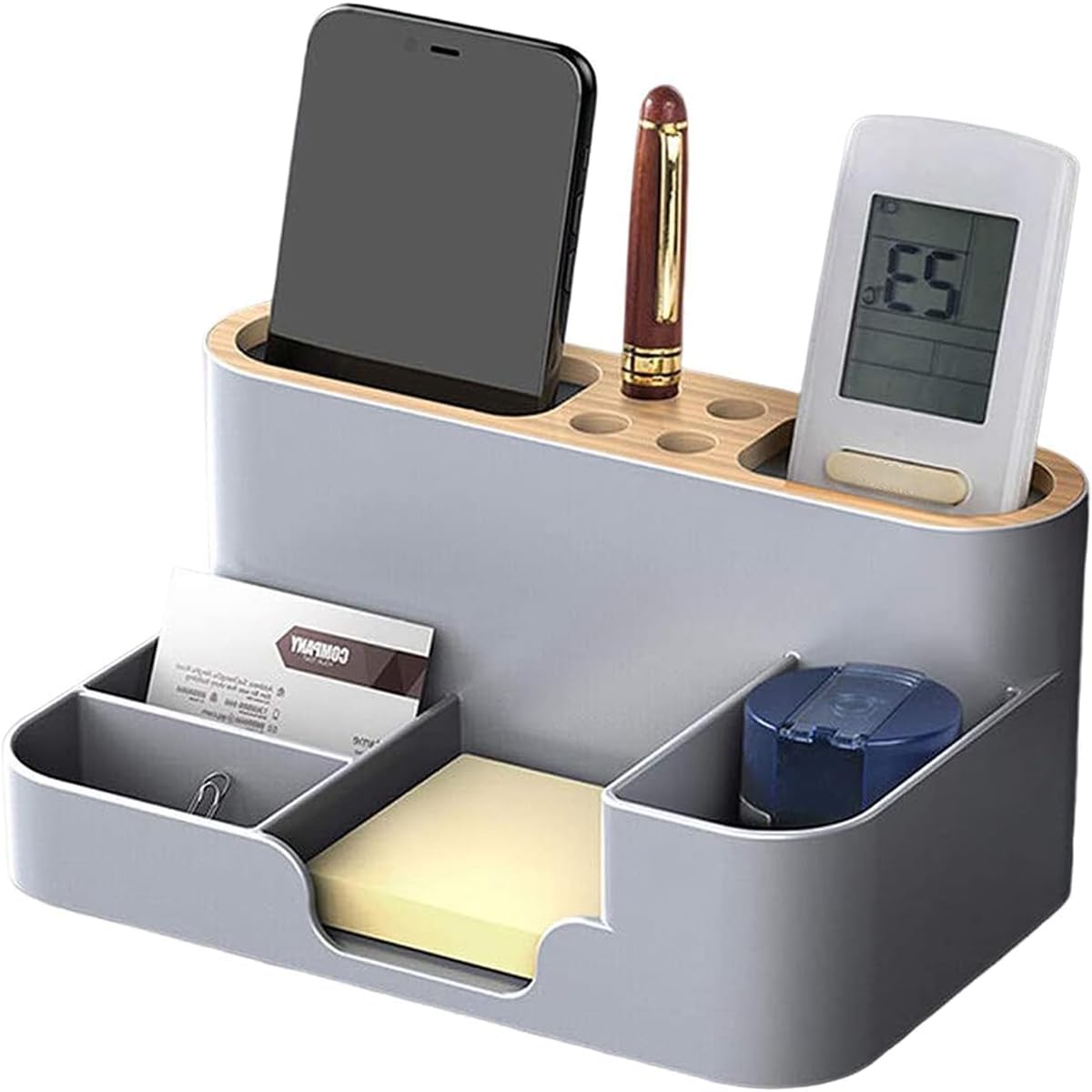 X spring Modern Desk Organizer, Desktop Organizer with Pencil Holders, Office Stationery Supplies Organizer, Sticky Note Tray, Paperclip Storage and Office Accessories, Pen Organizer for Desk (Grey)