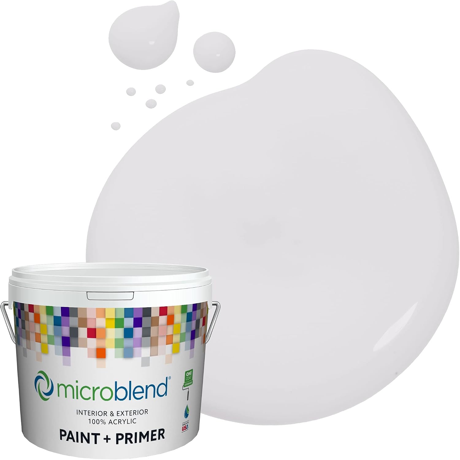 Microblend Interior Paint and Primer - Almost White (Purple)/Iced Platinum, Satin Sheen, Quart, Premium Quality, High Hide, Low VOC, Washable, Microblend Violets Family