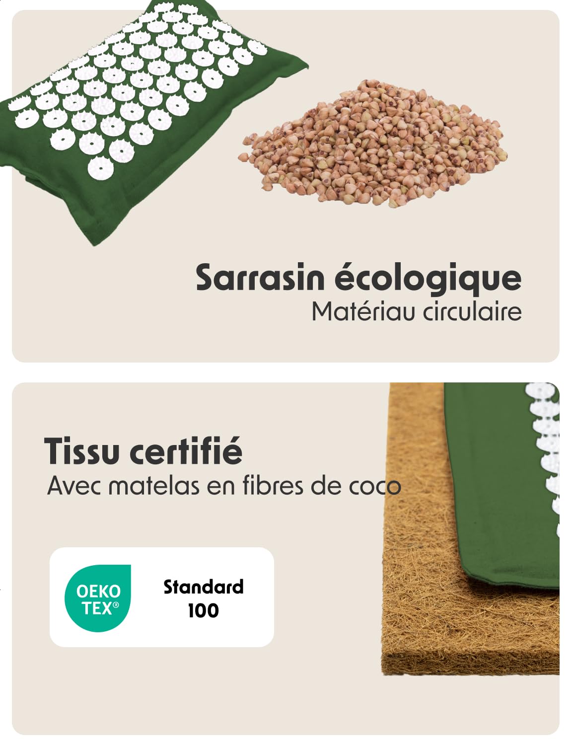 LifeGoods Tapis d'acupression ECO avec coussin - Tapis de presse sans fil - Tapis d'acupression - Tapis d'acupression - Tapis d'acupression - Tapis de massage - Dos - Tapis à picots - Tapis Fakir
