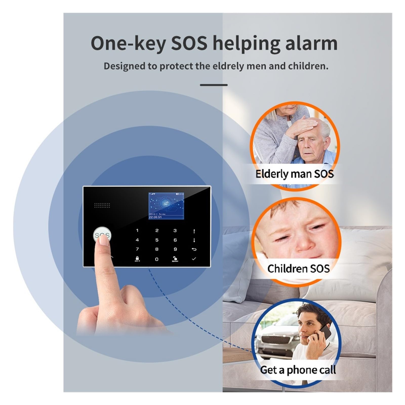 Sistema di Allarme di Sicurezza Domestica, Smart Alarm gsm 433 MHz Allarme di Sicurezza Kit Antifurto Domestico TFT da 2,4 Pollici Funziona(Set 1)