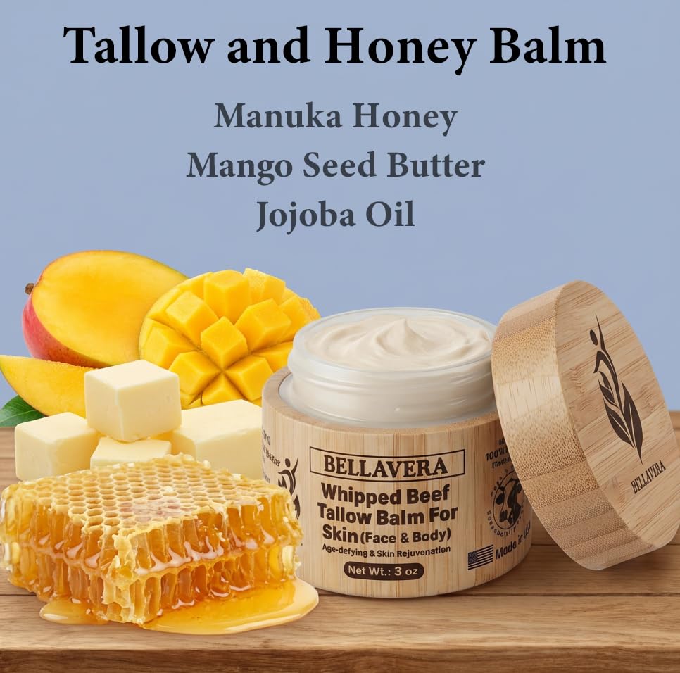 Bálsamo de sargo batido y miel para cara y cuerpo – Miel de Manuka y hierba alimentada con hierba – Crema antiarrugas y antienvejecimiento – Cebo de Res – Fabricado en Estados Unidos – Con incienso – 3 oz Imagen del producto 3