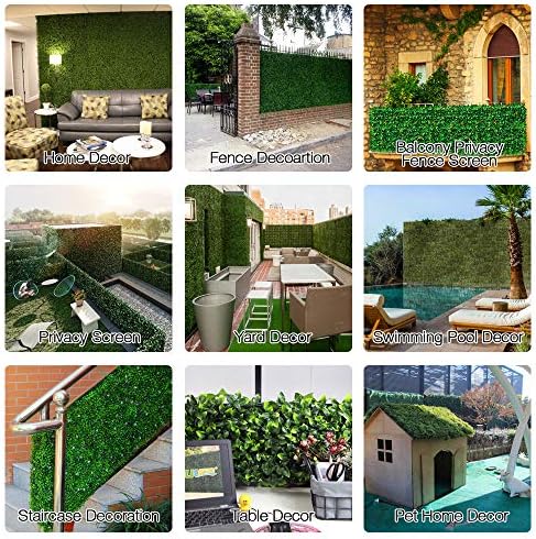 ULAND Artificial Hedges Plant Wall Panels, 12PCS Greenery Ivy Fence Screening, Home Garden Outdoor Wall Decoration 50 x 50CM (A009,12)