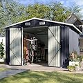 Aoxun 12x10 FT Outdoor Storage Shed, Steel Utility Tool Shed Storage House with Door & Lock, Metal Sheds Outdoor Storage for Garden Patio Lawn Poolside, Black