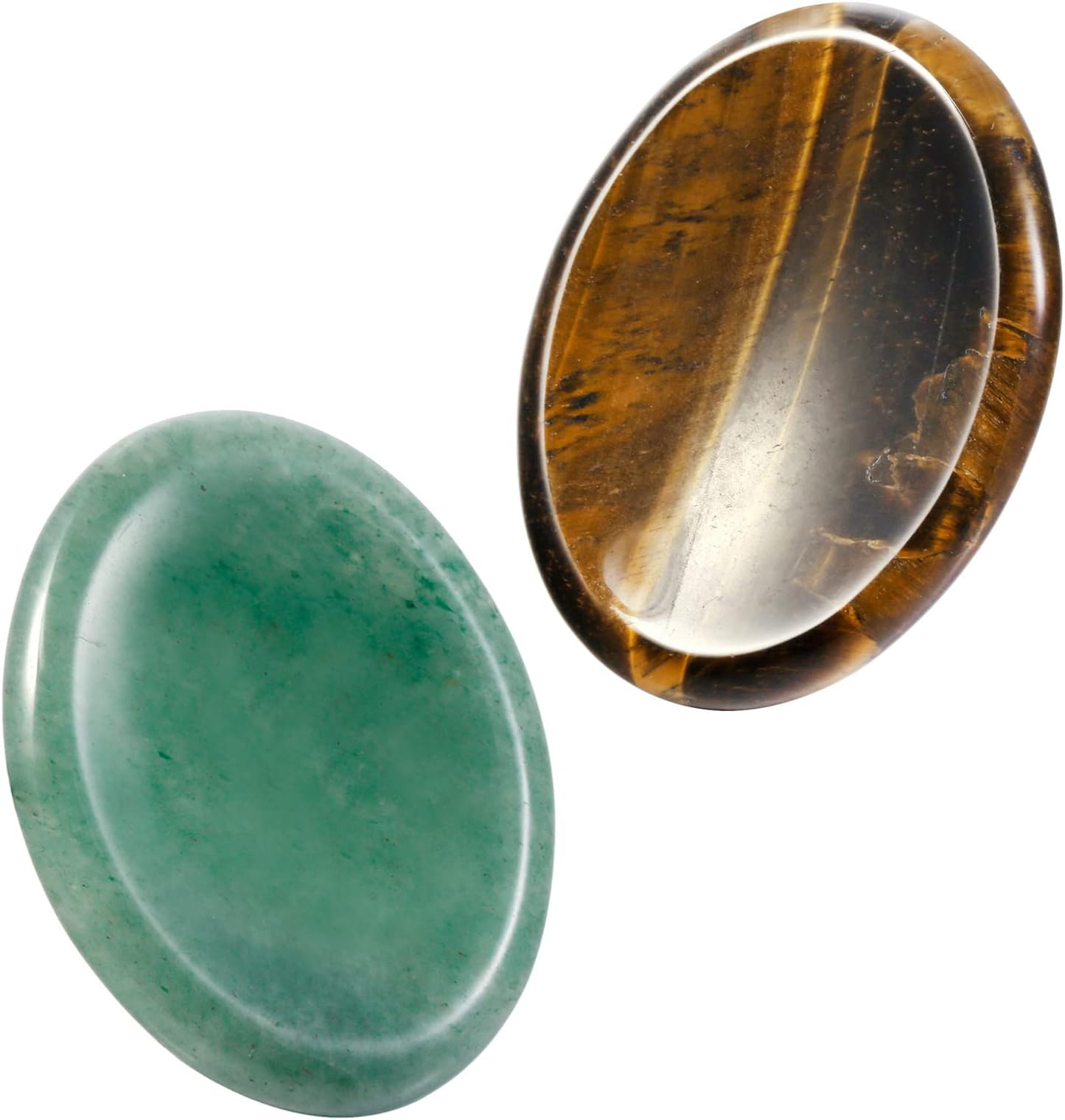 NupuyaiNupuyai 2pcs Green Aventurine & Tiger's Eye Oval Thumb Worry Stone Set, Energy Crystal Pocket Palm Stone for Healing Anxiety Stress Relief Reiki Therapy, 45x35mm