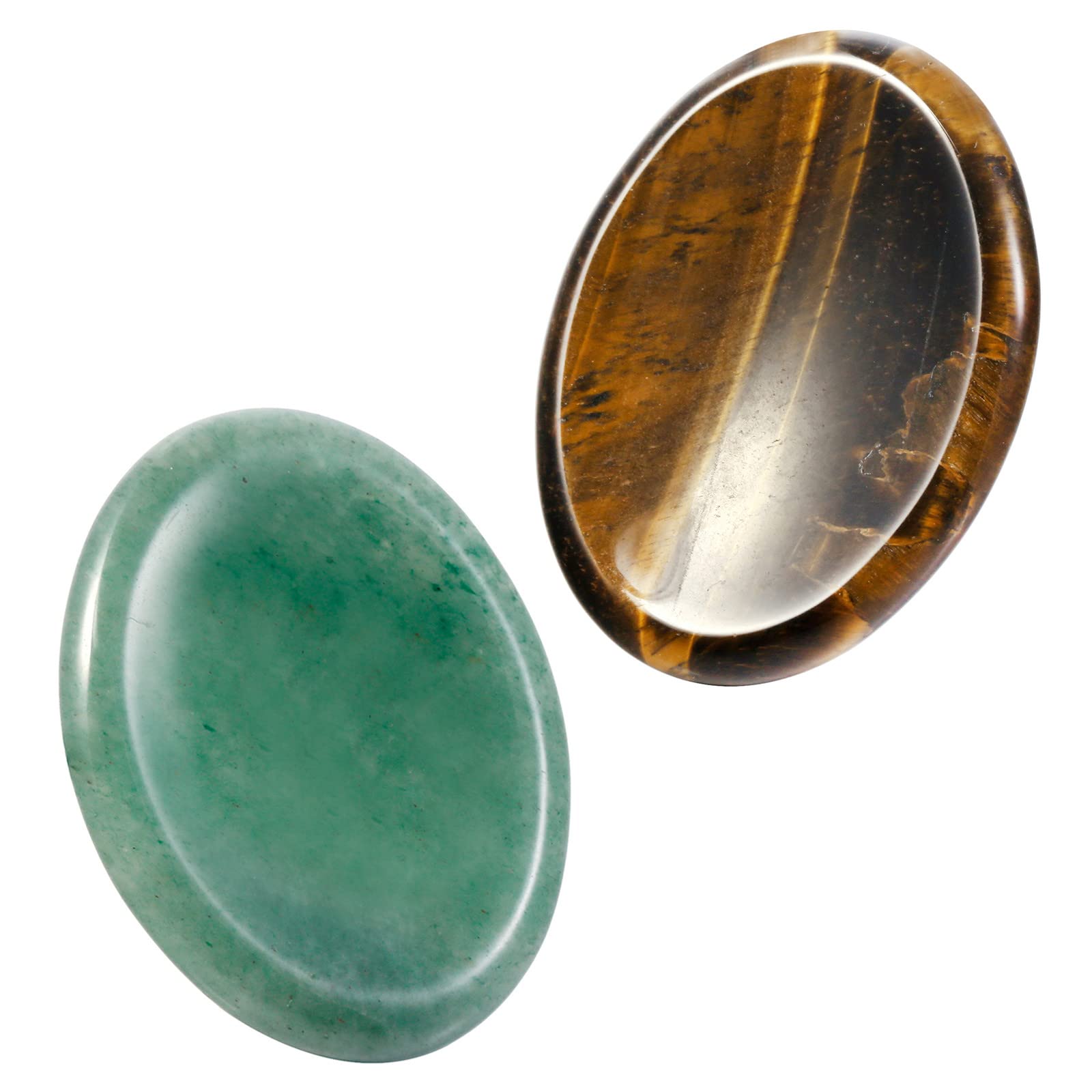 NupuyaiNupuyai 2pcs Green Aventurine & Tiger's Eye Oval Thumb Worry Stone Set, Energy Crystal Pocket Palm Stone for Healing Anxiety Stress Relief Reiki Therapy, 45x35mm
