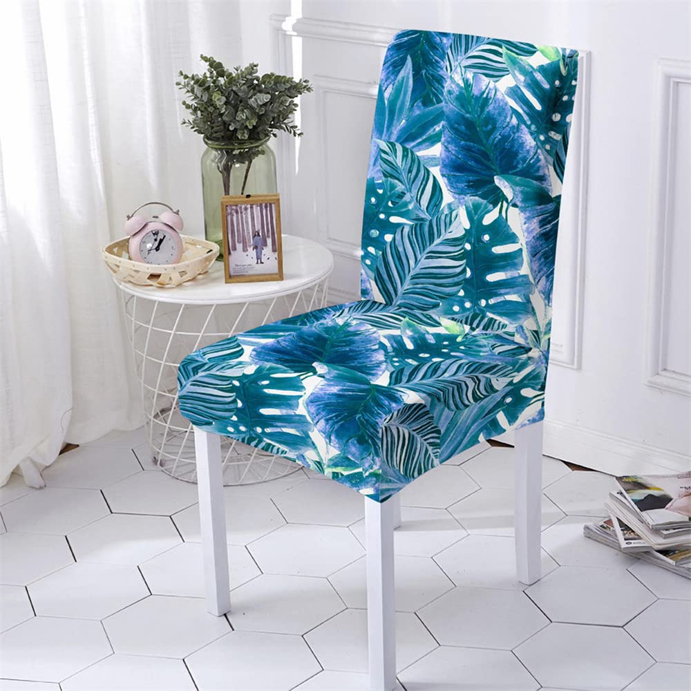 Highdi Housse De Chaise Extensible Feuilles De Palmier - Lot De 2 - Vert Foncé Tropical - Protection Élégante Salle à Manger