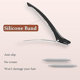 AIMIKE 6pcs Professional Hair Clips for Styling Sectioning, Non Slip No-Trace Duck Billed Hair Clips with Silicone Band, Salon and Home Hair Cutting Clips for Hairdresser, Women, Men - Black 4.3 Long