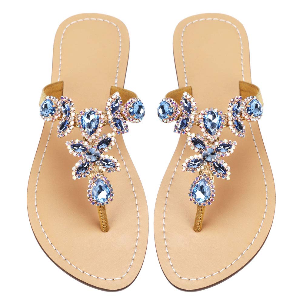 Hinyyrin Available in 13 Colors,Rhinestone Sandals,Women's Flat Sandals,Flip Flop,Bling Jeweled Sandals,Summer Beach Wedding Vacation Shoes