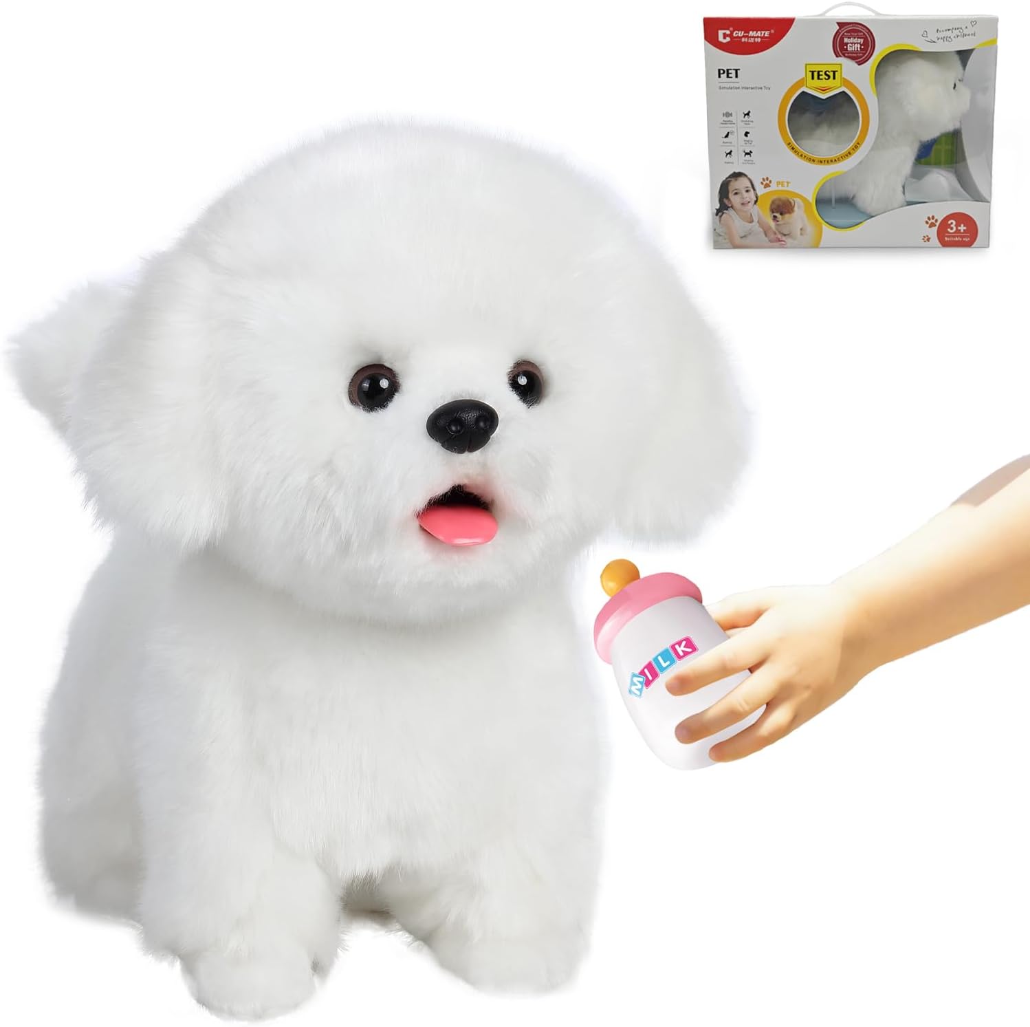 CU-MATE Interactive Maltese Simulation Dog-Realistic Puppy Electronic Toy Dog with Walking/Barking/Wagging Tail/Talking- Robotic Pet Toy Present Gift for Toddler Girls Boys
